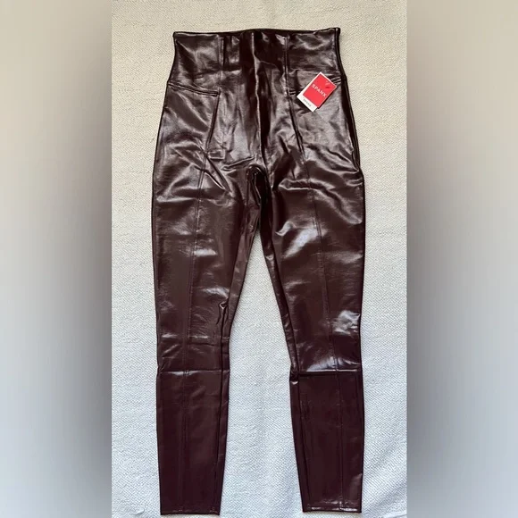SPANX SHINY FAUX PATENT LEATHER LEGGINGS BURGUNDY/RUBY RED | Size: L - Picture 5 of 15